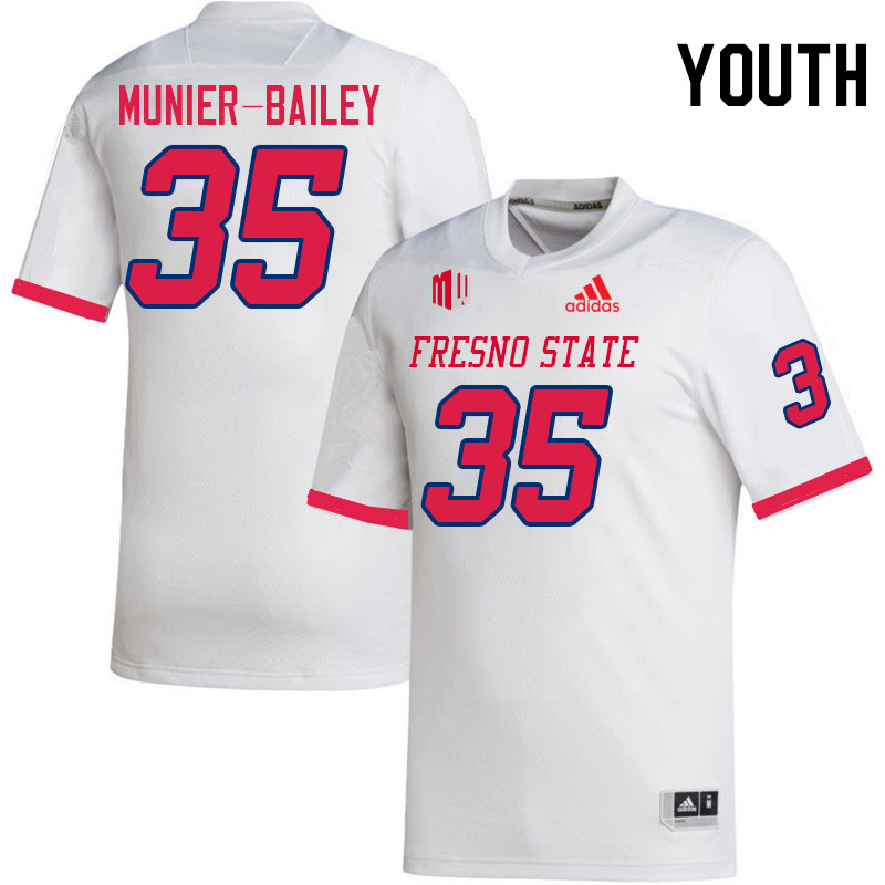 Youth #35 Kemari Munier-Bailey Fresno State Bulldogs College Football Jerseys Stitched Sale-White - Click Image to Close
